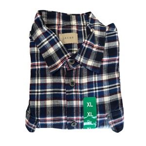 Jachs Flannel Shirt Mens XL Navy Blue White Red Plaid Button Down Cotton XL